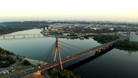 Drone view footage Span semi-circle around the bridge Stock Footage 111872189