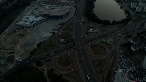 Drone view footage Span in a semicircle around the road junction Stock Footage 111872738