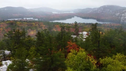 Drone view of a forest and mountain in fall autumn 3 season 4k Stock Footage 314371225