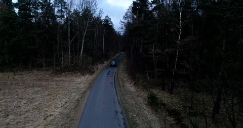 Drone view of forest and road with car Stock Footage 101365504