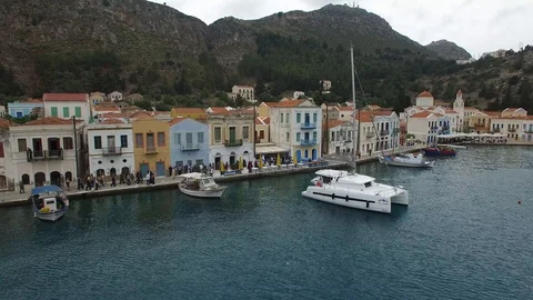 Drone view of formal ceremony on St. Constantine Day. Kastelorizo. DJI-0285-06 스톡 동영상 102500638