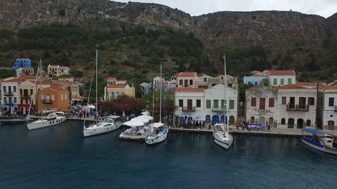 Drone view of formal ceremony on St. Constantine Day. Kastelorizo. DJI-0285-05 Stock Footage 102500661