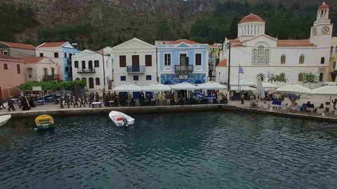 Drone view of formal ceremony on St. Constantine Day. Kastelorizo. DJI-0285-08 스톡 동영상 102500668