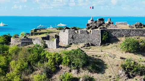 Drone view of Fort Louis located on the French side of Saint Martin island. Stock-Footage 336350186