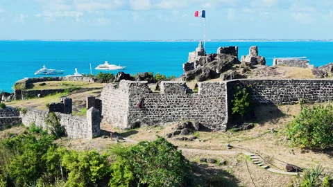 Drone view of Fort Louis located on the French side of Saint Martin island . Video stock 336757862