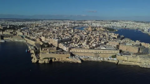 Drone view from Fort St. Elmo to St. Paul's Cathedral, Malta. Stock Footage 247314998
