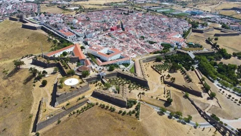 Drone view of fortifications, Garrison Border Town of Elvas Stock Footage 173031556