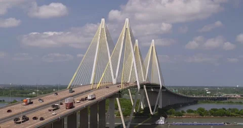 Drone View of Fred Hartman Bridge Over Ship Channel Stock Footage 194099121
