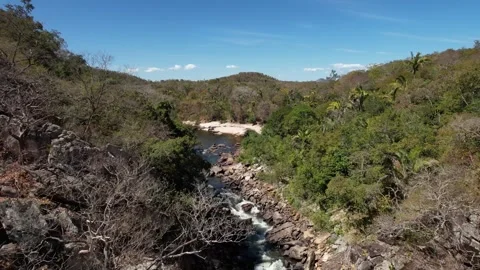 Drone view Funil do Rio preto, Tocantinzinho river, beach with river, 스톡 동영상 252869290