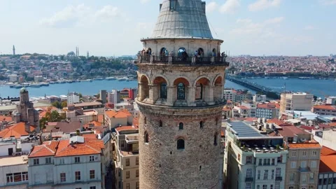 Drone view of Galata Tower in Istanbul, Turkey. Aerial view 스톡 동영상 252528183