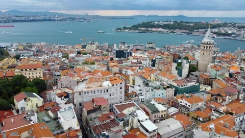 Drone view of Galata Tower in Istanbul, Turkey. Aerial view 库存影片 252532335