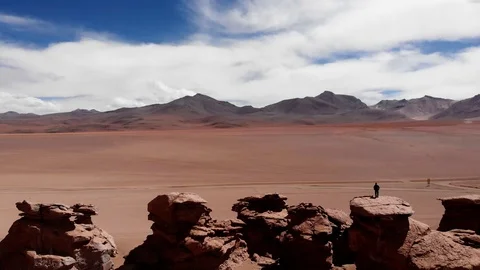 Drone View of Geysers Sol de Montana in south Bolivian desert  Uyuni, Bolivia Stock-Footage 125484707