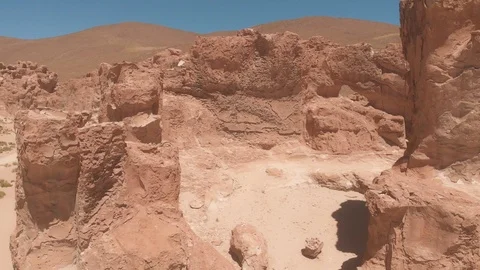 Drone View of Geysers Sol de Montana in south Bolivian desert  Uyuni, Bolivia Stockbeeldmateriaal 125484942