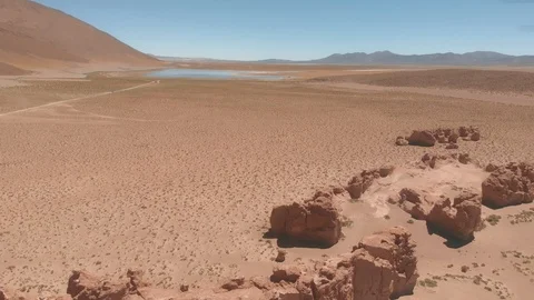Drone View of Geysers Sol de Montana in south Bolivian desert  Uyuni, Bolivia Stockbeeldmateriaal 125484956