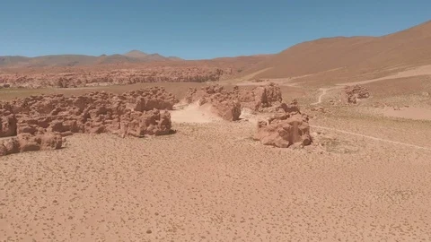 Drone View of Geysers Sol de Montana in south Bolivian desert  Uyuni, Bolivia Stockbeeldmateriaal 125484963