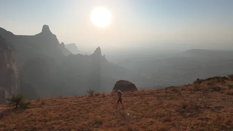 Drone view of the Gheralta Mountains, with vertical rock faces and terrain of Stock-Footage 333504690
