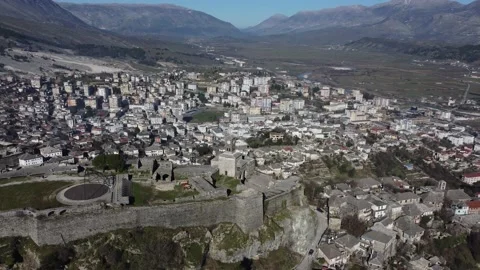 Drone view of Gjirokaster cityscape on a winter sunny day Stock Footage 169482908