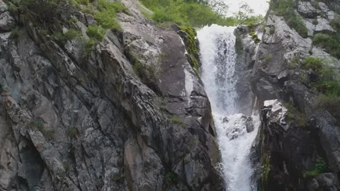 Drone View of Glen Ellis Falls Crashing Down in the Forests of New Hampshire’s W Stock Footage 306602294