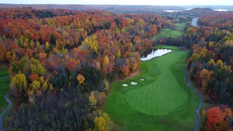 Drone view of golf course with fall colors Stock Footage 230676303