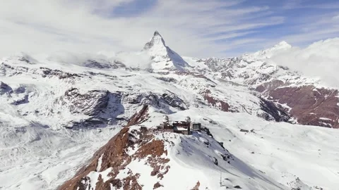 Drone View of Gornergrat Observatory Mountain Top of Zermatt Matterhorn, Winter Video stock 305750921
