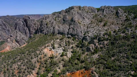 Drone view of the granite cllifs in Cabriel Reserve, Spain. Stock Footage 282684707