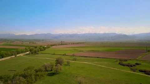 Drone View of Green Fields in Chuy Valley, Kyrgyzstan Stock Footage 340324511