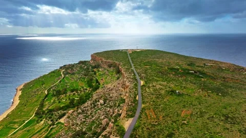 Drone view of green nature, cliffs and hills of Malta island, Mediterranean sea Stock Footage 329372136