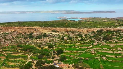 Drone view of green nature, cliffs and hills of Malta island, sea Stock Footage 329372555
