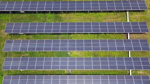 Drone View of a Ground Mounted Solar System. solar energy, renewable energy.. Stock Footage 278055554