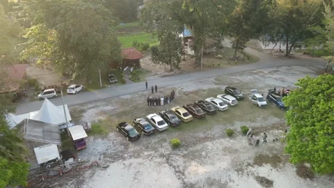 Drone view of Group of Luxury Car and Beach in Johor Stock Footage 148343457