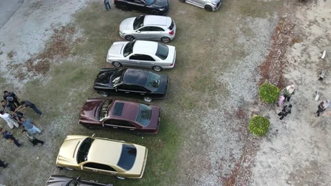 Drone view of Group of Luxury Car in Johor Stock Footage 148345338