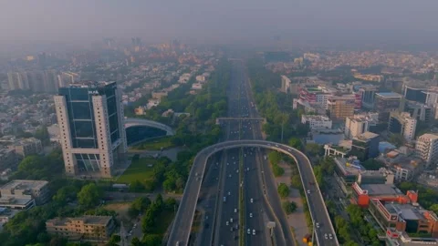 Drone View Gurgaon and Highway Raod Stock Footage 296889157