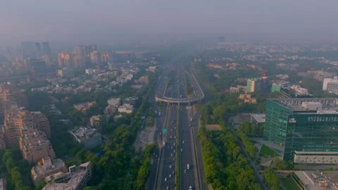 Drone View Gurgaon U shape Traffic Bridge on jaipur Highway Raod Stock Footage 296889010