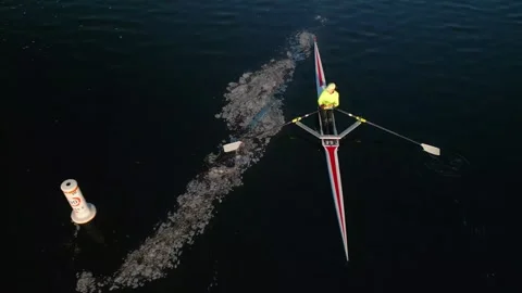 Drone View Of Halifax Bay Crew Rowing At Sunrise In Nova Scotia Scenic Capital Stock Footage 312526197