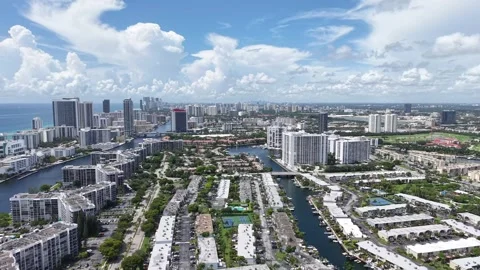 Drone View of Hallandale Beach Skyline Intracoastal – Florida – July 9, 2025 Stock Footage 312764929