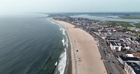 Drone view of Hampton beach in coastal New Hampshire on a cloudy morning Stock-Footage 315677913