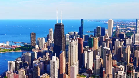 Drone view of Hancock tower and Navy Pier, Chicago, Illinois 스톡 동영상 341029129