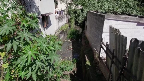 Drone view of heavily polluted Bengaluru canals with foul-smelling water po.. Видео 342269403