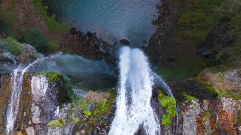 Drone View of Hidden Waterfall Pool in Japanese Wilderness Stock Footage 336659415