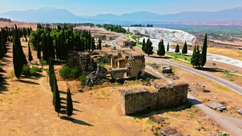 Drone view of Hierapolis Ancient Theater in Pamukkale, Turkey. Stock Footage 335158529