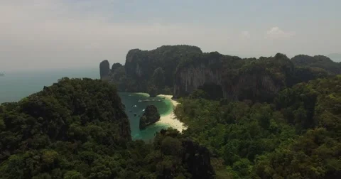 A drone view from high above to the seas and forests of Krabi Stock Footage 64130046