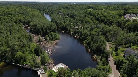 Drone View - High view of Wilsons Falls and surrouding area (Bracebridge, Mu Stock Footage 314233857
