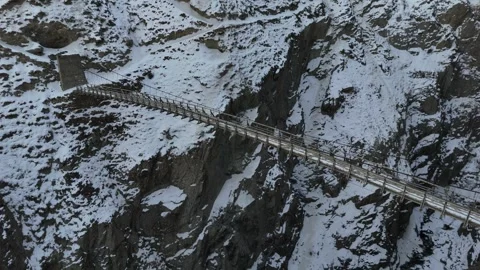Drone view of highest suspention bridge of pakistan Stock Footage 345778685