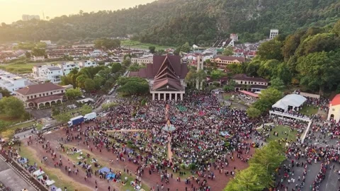 Drone view highlights devotees assembled outside St. Anne church Video stock 332151344