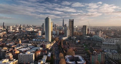 Drone view of highpoint and strata skyscraper building , London, UK Video stock 170919945