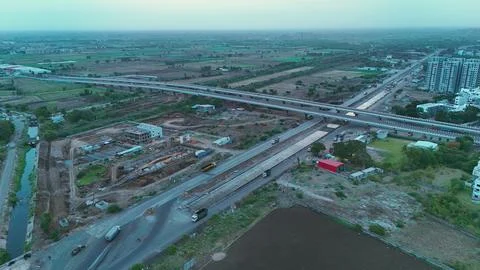 Drone View of Highway Interchange and Urban Infrastructure Development Stock Photos