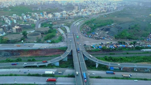 Drone view of highway interchange mumbai urban Stock Footage 279585388