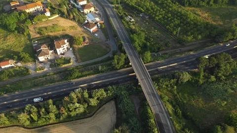 Drone view of highway intersection in Tuscany, Italy Stock Footage 117927354