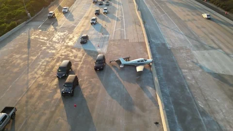 Drone View of Highway Shut Down After Plane Emergency Landing Stock Footage 327824948