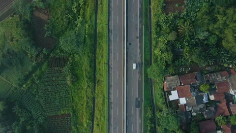Drone View of Highway Through Misty Mountains Stock Footage 308996009